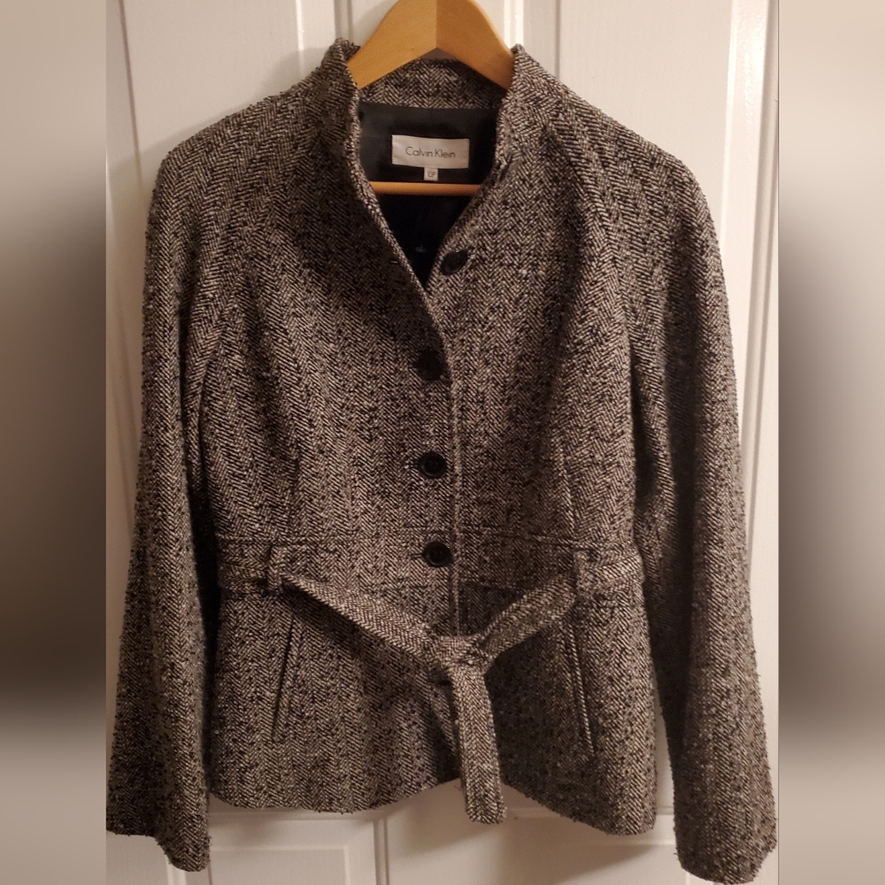Calvin Klein Women's Tweed Coat in Black and Gray